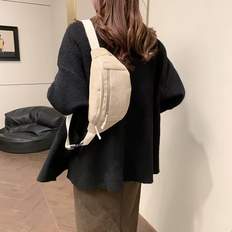 Women Waist Bag Corduroy Student Shoulder Handbag Crossbody Chest Breast Bag Fanny Pack Fashion Phone Female Bum Belt Purse - Image 5