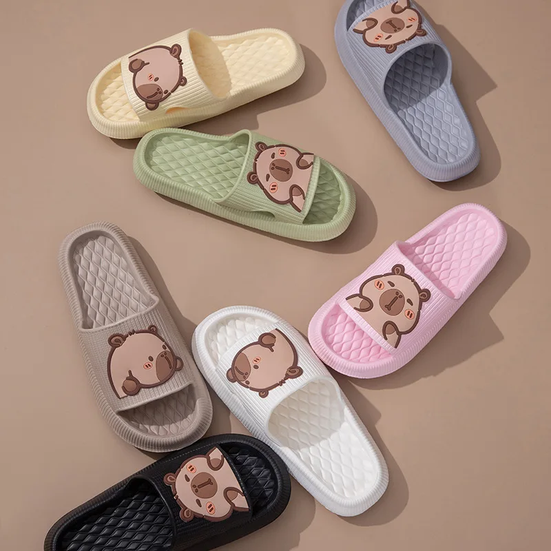 

Cute Capybara Design Thick Sole Women Slippers Slides Bathroom Beach Indoor Sandals Summer Couple Shoes