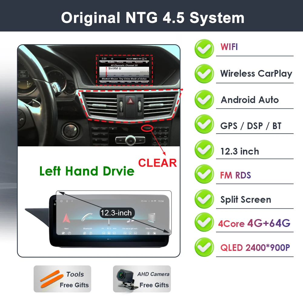 Draadloze Carplay voor Mercedes Benz E-Klasse W212 2009-2015 Android 16 autoradio video DSP stereo GPS QLED touchscreen 4G WiFi BT
