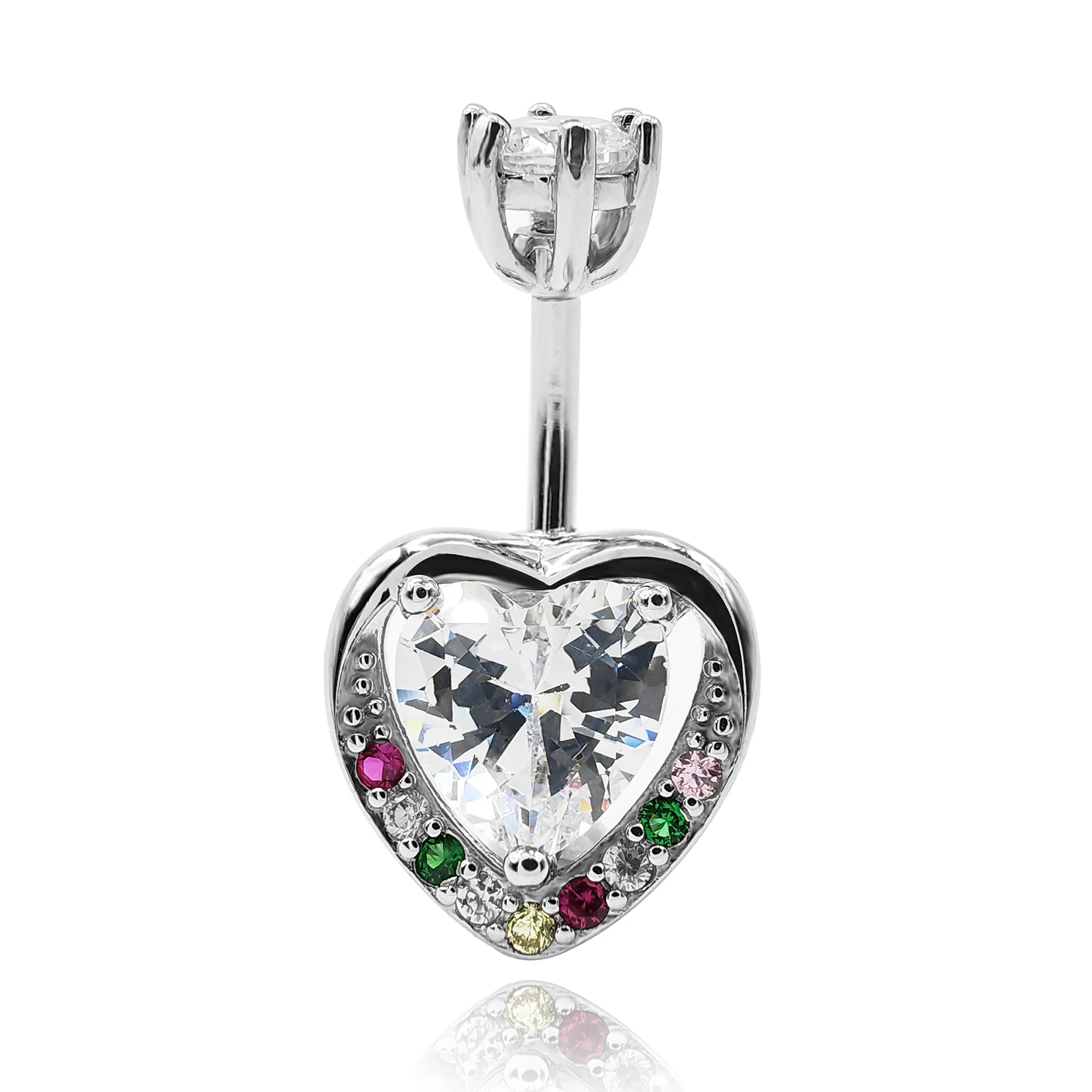 MIQIAO Heart Piercing Belly Button Rings Love 925 Sterling Silver Women Jewelry Body Piercing Accessories Belly Button Ring