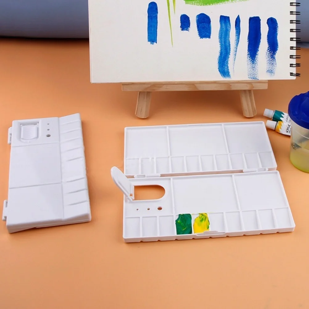 Watercolor Palette With Lid, Rectangular Paint Palette Tray With Thumb Hole, Multiple Compartments Painting Supplies Tray