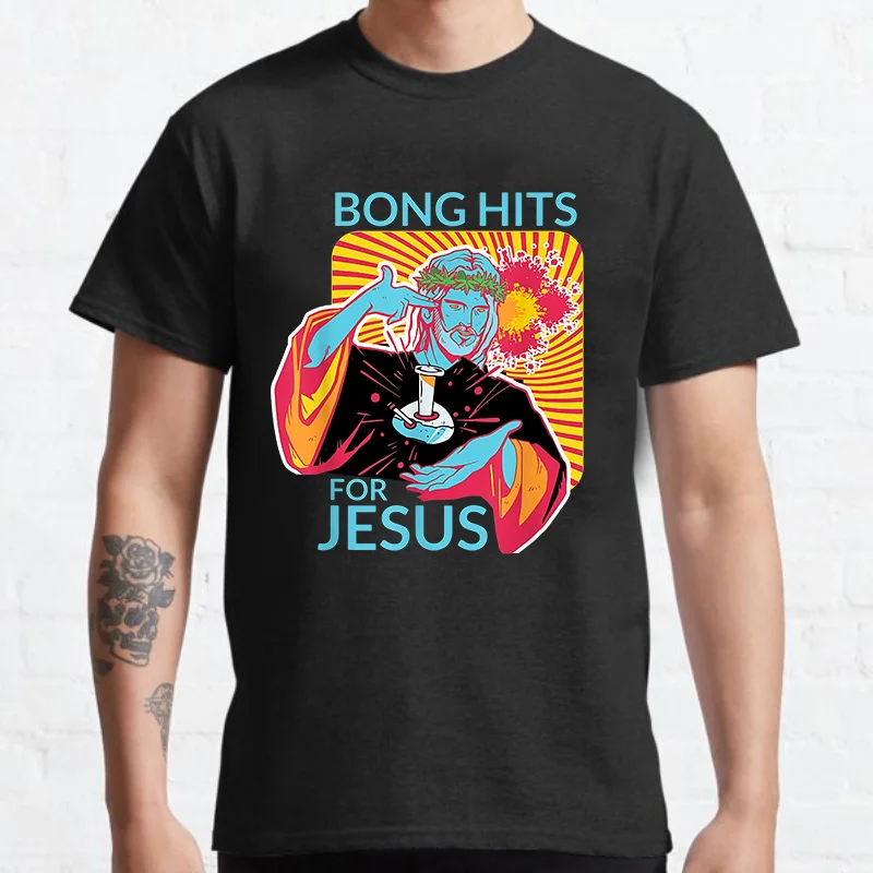 Bong Hits for Jesus Thc Marijuana Stoner Novelty Funny Graphic Tshirts Women Men Summer Short-sleev Tops Ropa Hombre Camisetas