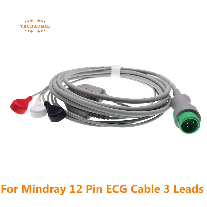 

12 Pin For Mindray ECG Cable One Piece 5 Leadwires and 3 Leads Snap or Grabber AHA Standard Veterinary Clip Beneview T5 T6 T8