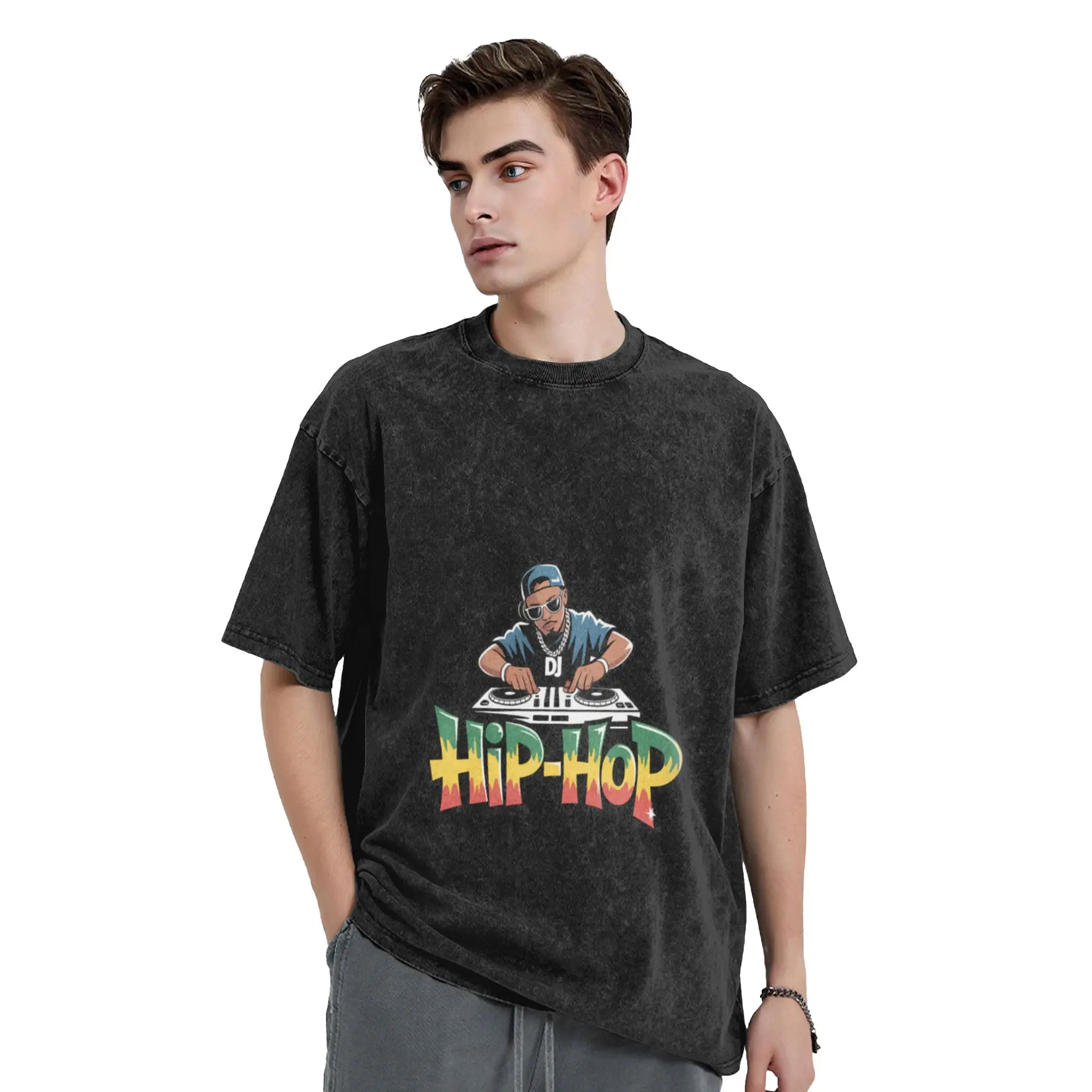 Hip Hop DJ  Rapper  Music  DISC Jockey Classic Cool A Washed T Shirt Men's Women's Oversized Cotton Tees Tops