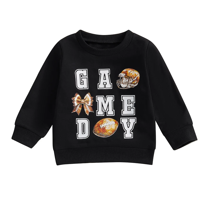 

Little Girls Autumn Sweatshirts Long Sleeve Round Neck Letter Rugby Print Pullover