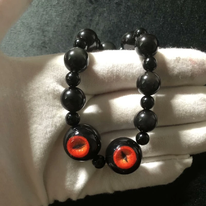 3124 Creative Handmade Cthulhu Eyeball Obsidian Bracelet Dark Punk Style Hip Hop Gothic Jewelry Halloween Art Customized Gift