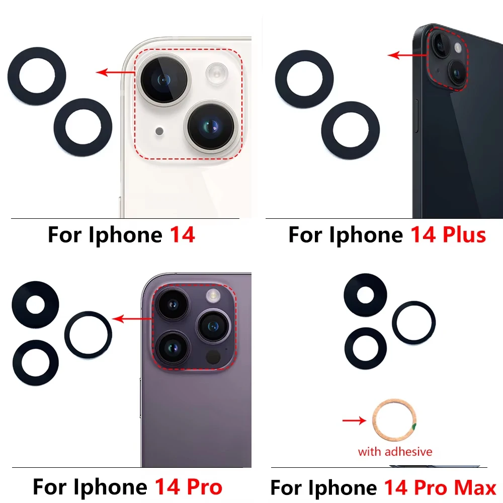 50Pcs， NEW Rear Back Camera Glass Lens Cover For iPhone 15 14 13 Pro Max 13 12 mini 14 Plus Rear Glass Camera lens Sticker