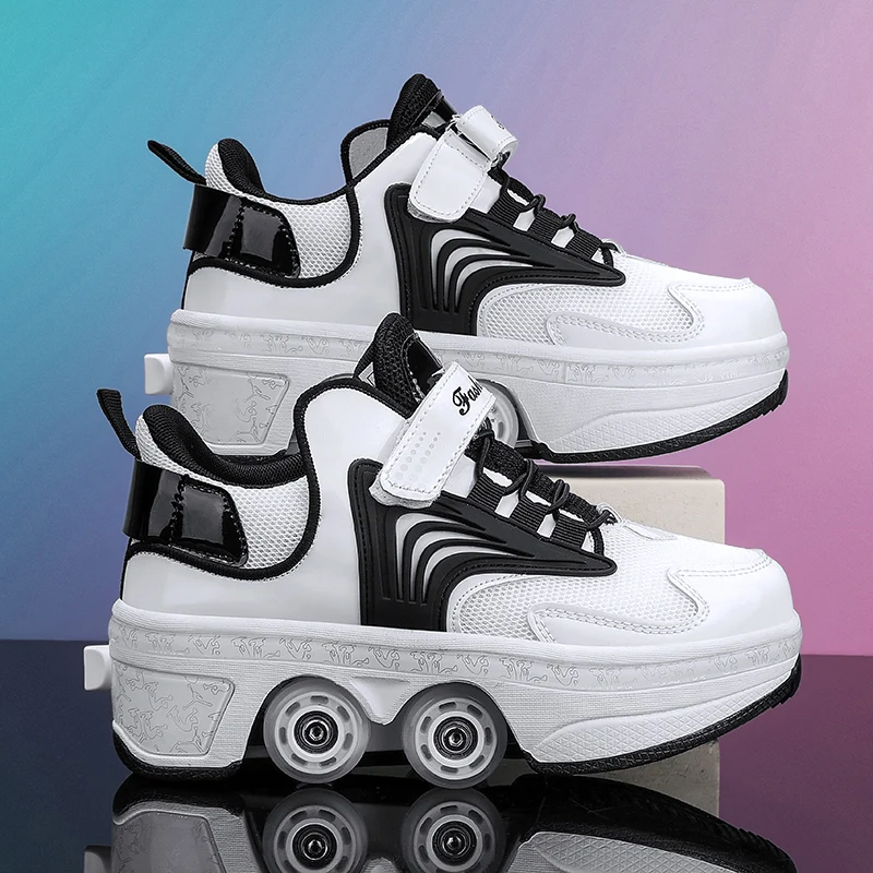 Super Fiber Mesh Large Four Wheeled Roller Skates Breathable for Teenagers Outdoor Fashion Casual Shoe Thick Bottom Skating Shoe