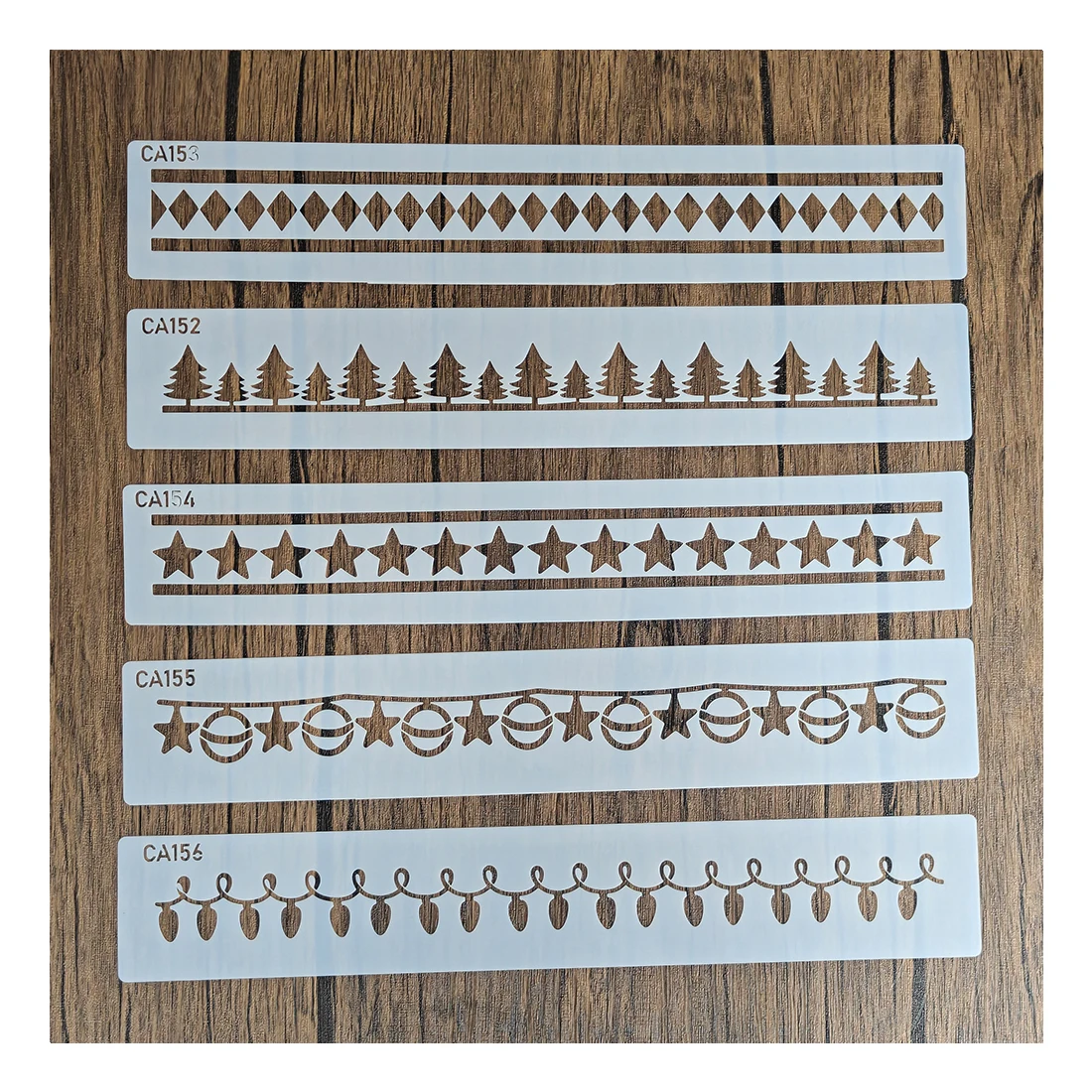 5Pcs Christmas Border Spray Stencils, Pine Tree Star Light Template for Cake Cookie Powder Spraying Xmas Baking Decoration