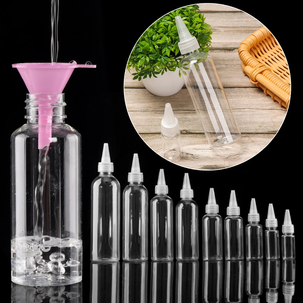 Sharp-mouth Container Clear with Twist Top Cap Empty Dropper Bottles Liquid Dispenser Squeeze Bottles Refillable Bottles