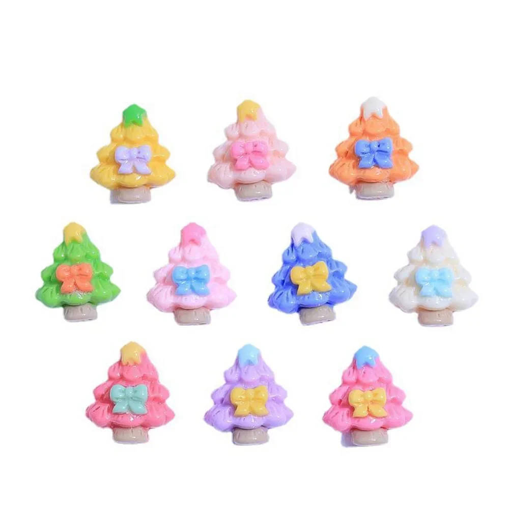 10PCS Mini Bow Christmas Tree Series Resin Flat Back Cabochons For Hairpin Scrapbooking DIY Jewelry Craft Decoration Accessories