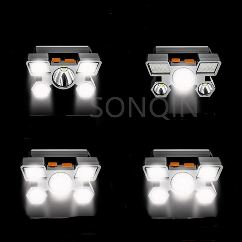 Usb Rechargeable Built-in Battery 5 Led Strong Headlight Super Bright Head-Mounted Flashlight Outdoor Rechargeable Night Fishing