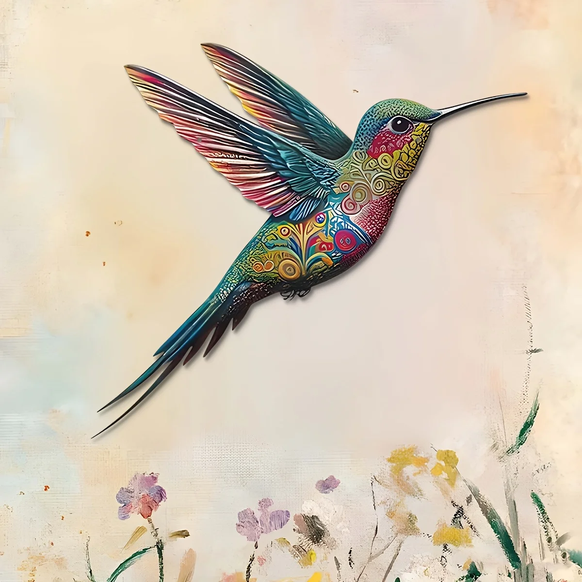 1 pièce d'art mural en métal motif colibri vibrant, adapté aux portes et aux murs, parfait pour les chambres et cuisines de style ferme.