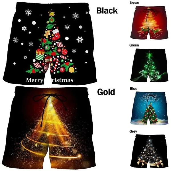 3D Print Christmas Tree Pattern Shorts For Men Personality Hip Hop Cool Beach Shorts Streetwear Mens Oversized Boardshorts