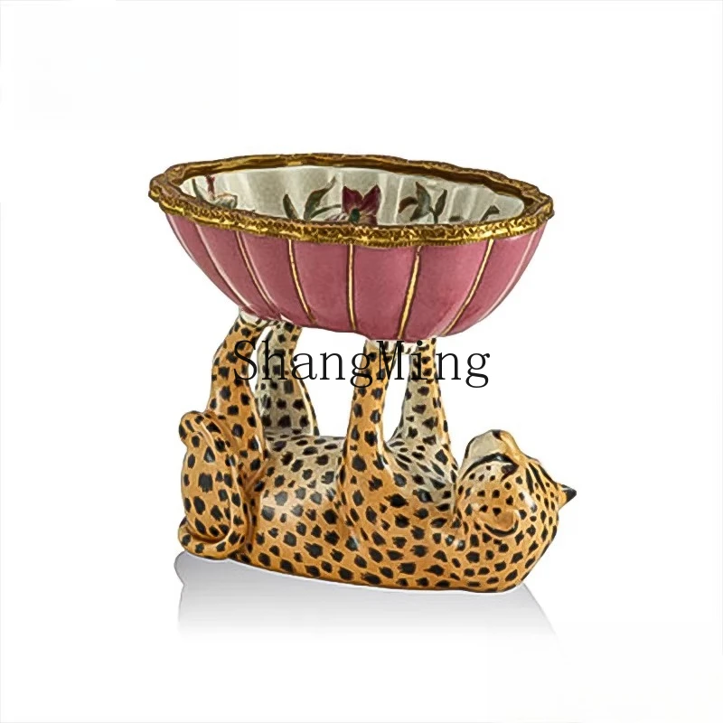 

ZYY ceramic with copper exquisite living room ornament villa living room desktop leopard plate ornament