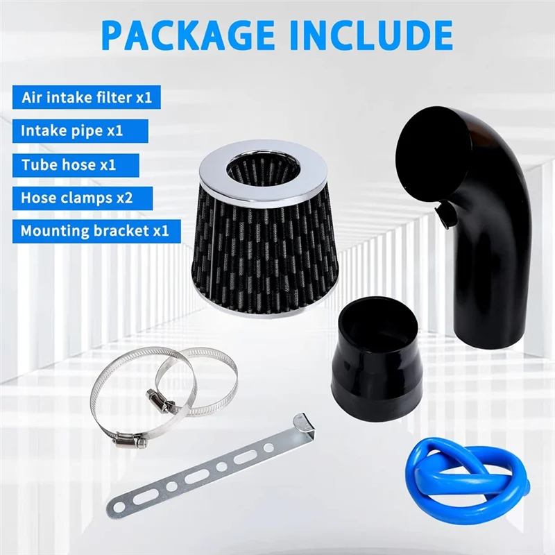 Cool Air Intake Kit, 3Inch Universal Car Cool Air Intake Pipe Aluminium Automotive Filter Induction Flow Hose Pipe Kit