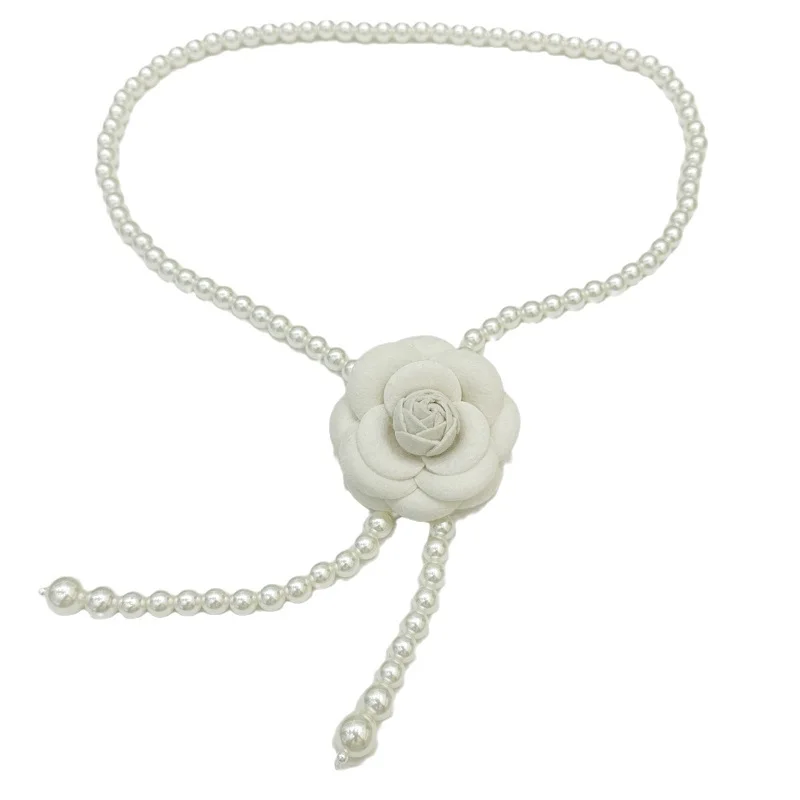 Fashion Pearl Big Rose Flower Tassel Belts Chain For Women Luxury Design Dress Accessories