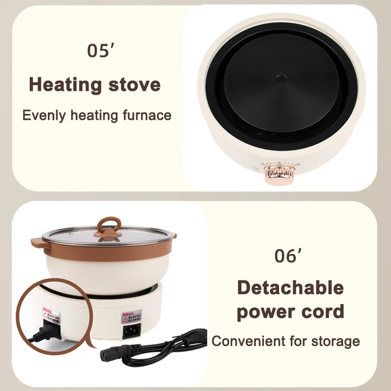 Electric Cooking Pot Foldable Hotpot Travel Portable Multicooker Dormitory Split Type Rice Cooker Frying Pan Food Steamer 2.5L