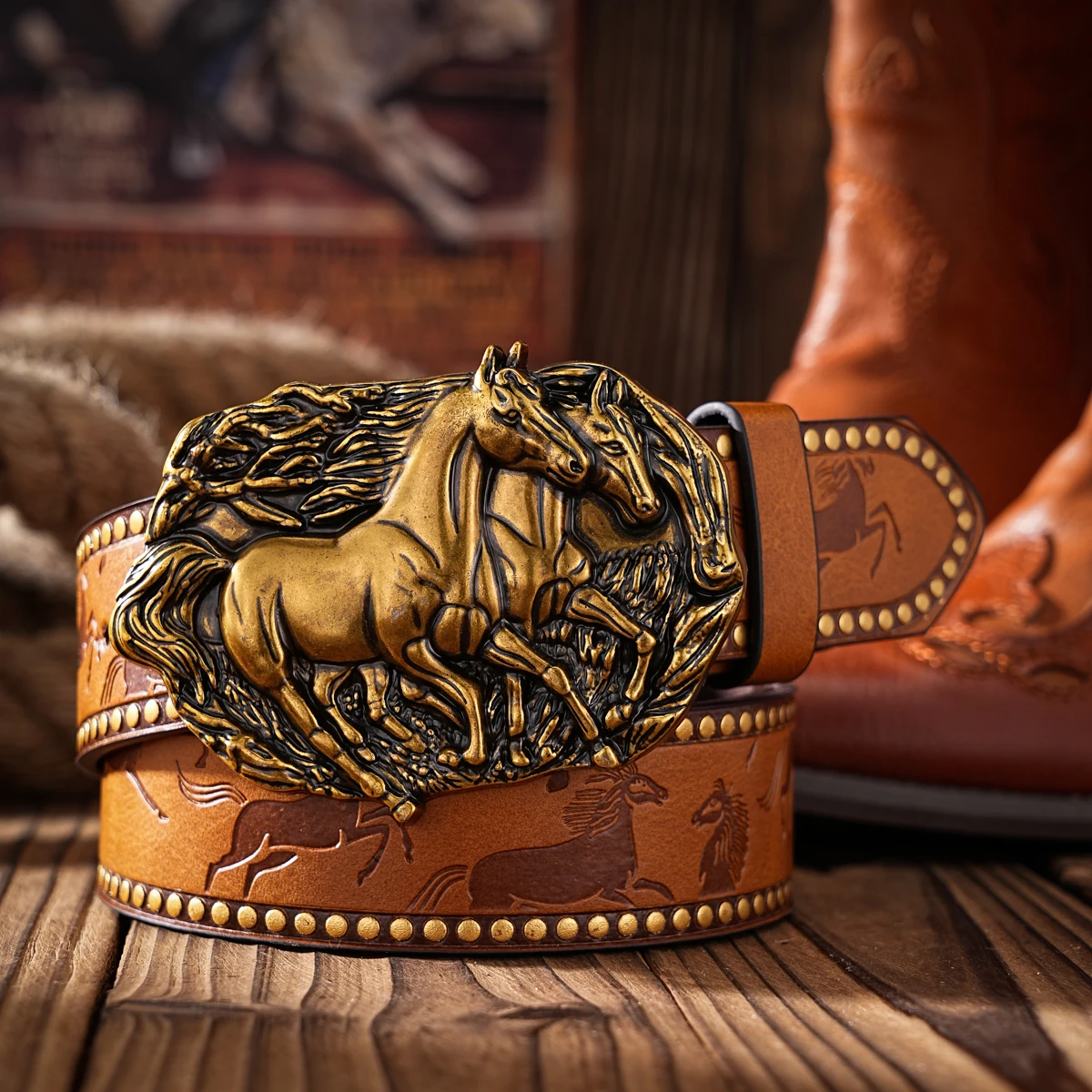 Lässige, individuelle und Retro-Gürtel, Kleidungsaccessoires im Western-Stil, Metallschnallen, PU-Gürtel, geeignet für Männer und Frauen – Detail 1