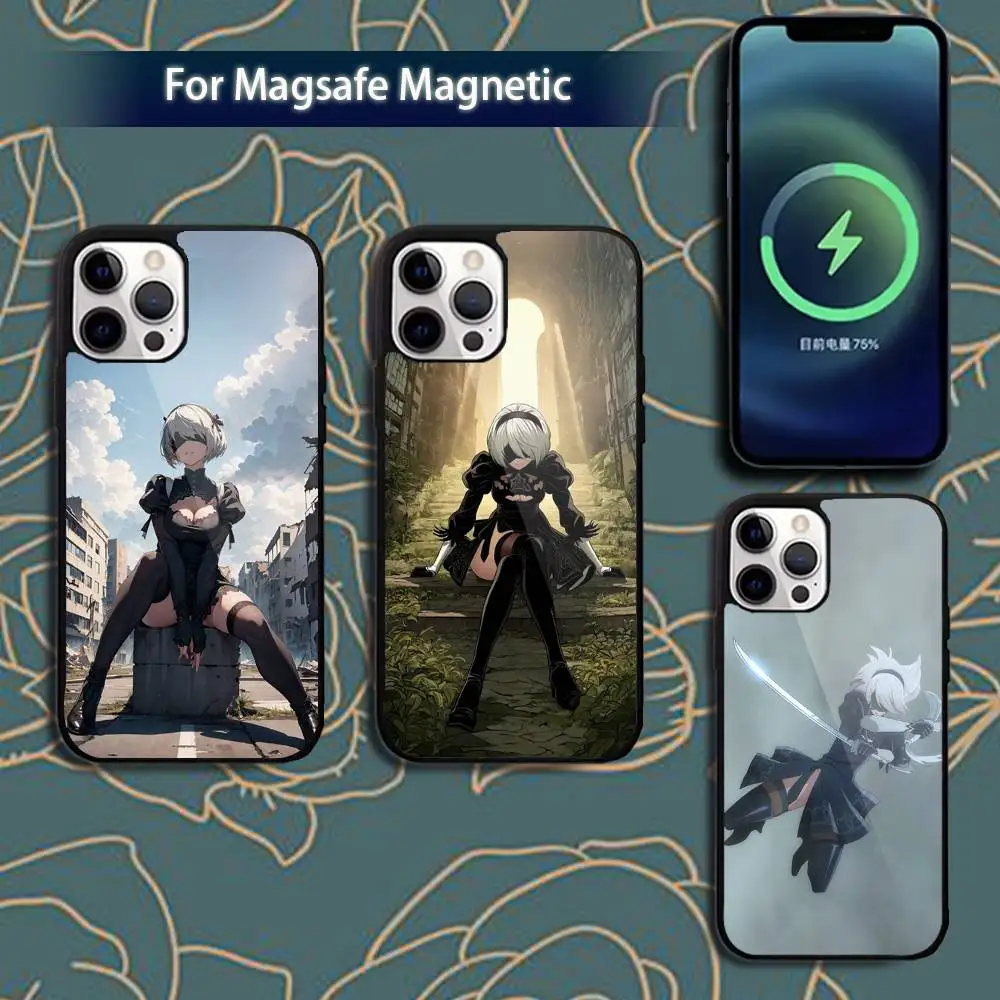 

N-NieR A- Automata 2B Phone Case For iPhone 16,15,14,13,12,11,Pro,Max,Plus,Mini,Magsafe,Magnetic Wireless Charging Case