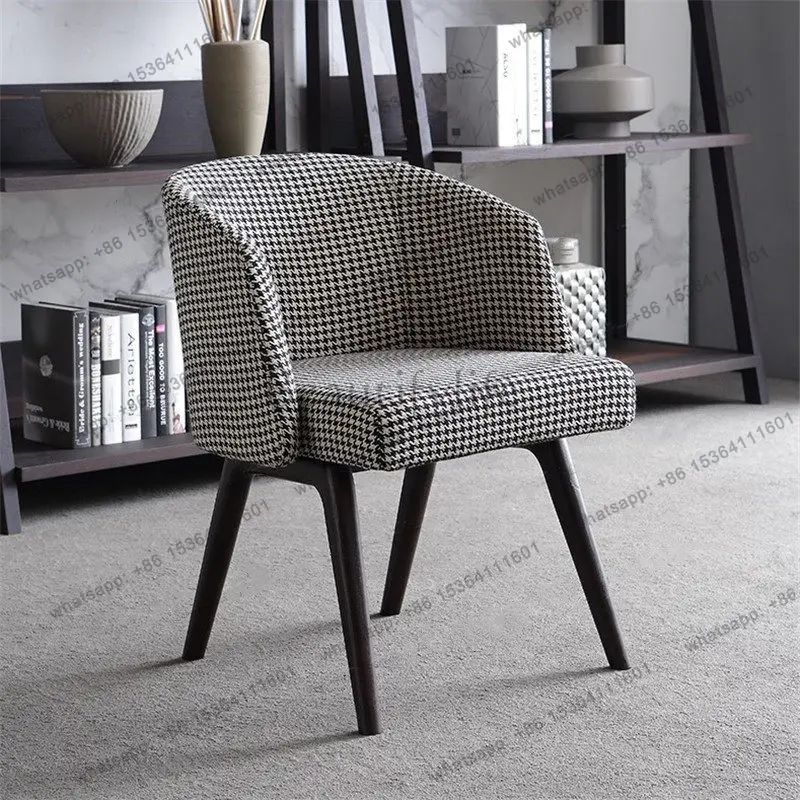 Nordic light luxury solid wood dining chair thousand bird grid designer creative model room living room adult dining chair