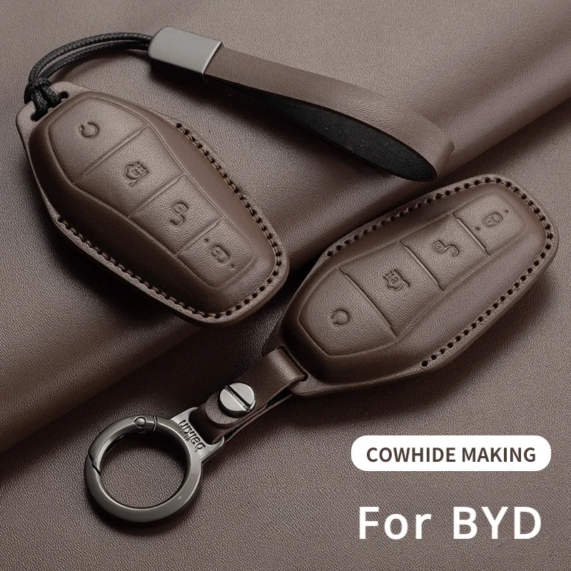 

Key Case Cover for BYD Song Plus Atto 3 Han EV Tang DM Qin Seal Dolphin Leather Car Remote Key Shell Fob Keychain Accessories