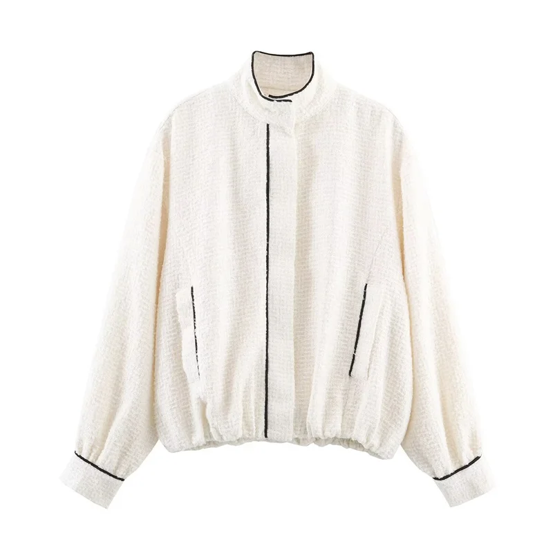 

Women's Jacket 2025 Autumn New Style White Long Sleeve Loose Simple Pilot Jacket Casual Fashion Versatile