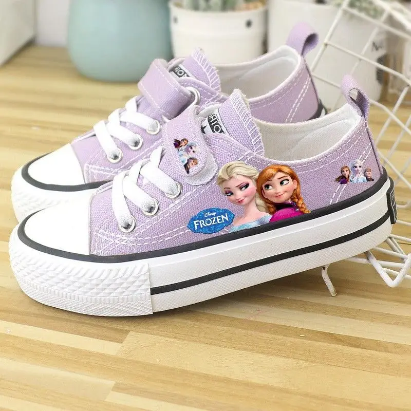 Disney Girls\' Shoes Summer Spring Children\'s Canvas Elsa Princess Shoes Low-top Sneakers Girls\' Purple Shoes Size 25-37