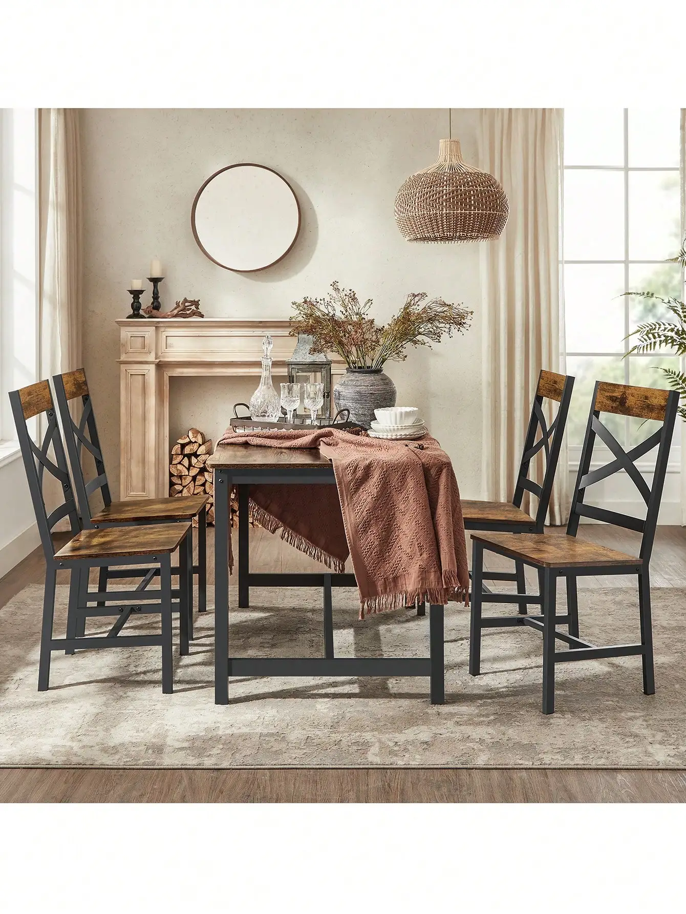 VASAGLE-Juego de sillas de comedor, estructura de acero, estilo Industrial Diseño ergonómico para comedor, sala de estar Marrón rústico/negro