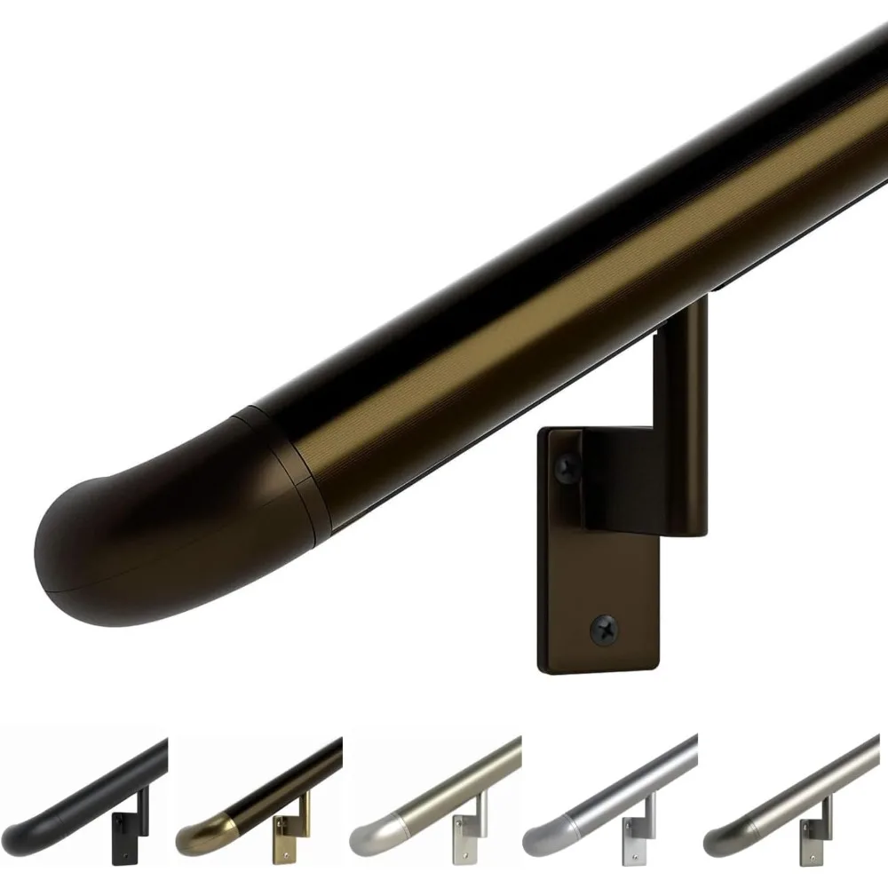

Promenaid 17ft ADA Handrail Kit - Architectural Bronze - Complete Indoor/Outdoor Handrail for Stairs - 1.6" Round Anodized Alumi