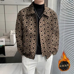 2022 Winter Jacquard Jackets Men Korean Fashion Casual Business Coats Lapel Thicken Keep Warm Parkas Social Streetwear Outwear