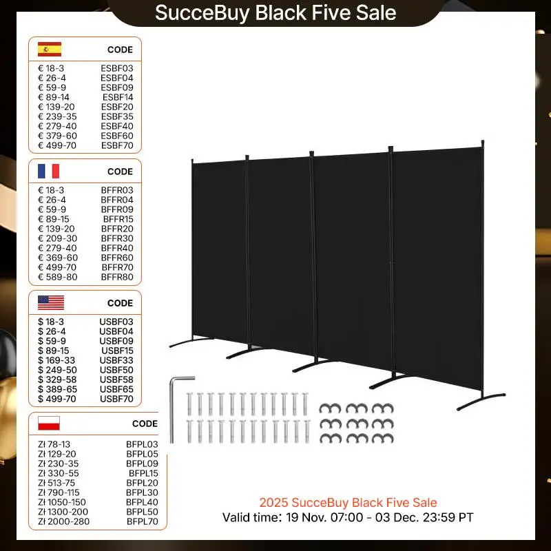 VEVOR Biombo Separador de Ambientes de 3464 x 1840 x 520 mm, Separador Plegable de Ambientes de 4 Paneles Mampara de Privacidad para Interiores, Separador de Ambientes para Oficina, Dormitorio, Negro
