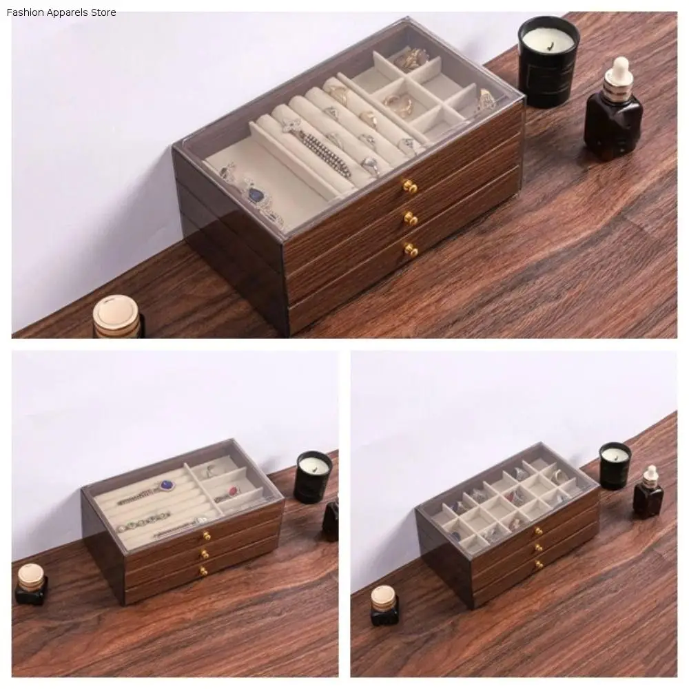 

Многослойная деревянная шкатулка для драгоценностей, прозрачное окно, браслет, серьги, держатель для ювелирных изделий, органайзер, кольца, ожерелье, футляр для хранения ювелирных изделий