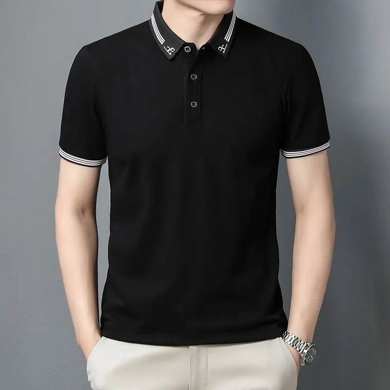 

Summer Men's Clothing Turn-down Collar Contrast Color Pullover Button Short Sleeve Polo T-shirt Casual Formal Preppy Styletops