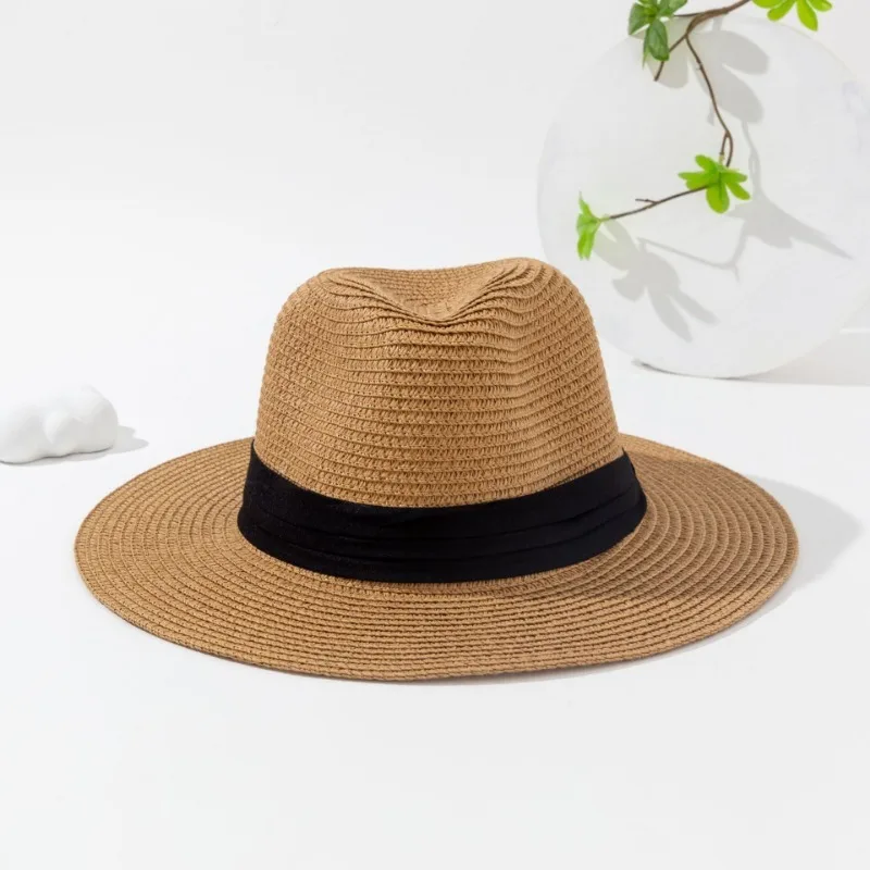 Summer Fedoras Straw Hat Women's Summer Sunscreen Sun Hat Beach Seaside Vacation Sun Hats Wide Brim Straw Hat Men Cap