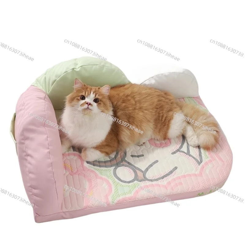 Latex Cooling Pet Sofa: Removable Washable Cat Dog Bed, Four-Season Breathable Mat for Small Breed Pets