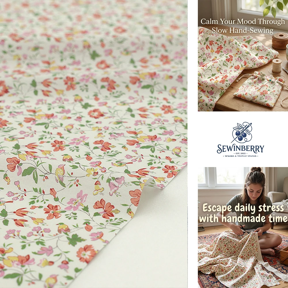 Pastoral Vintage Floral Printed Cotton Fabric Stress‑Relief DIY Sewing Material For Fat Quarter Patchwork Dress Bag Home Textile