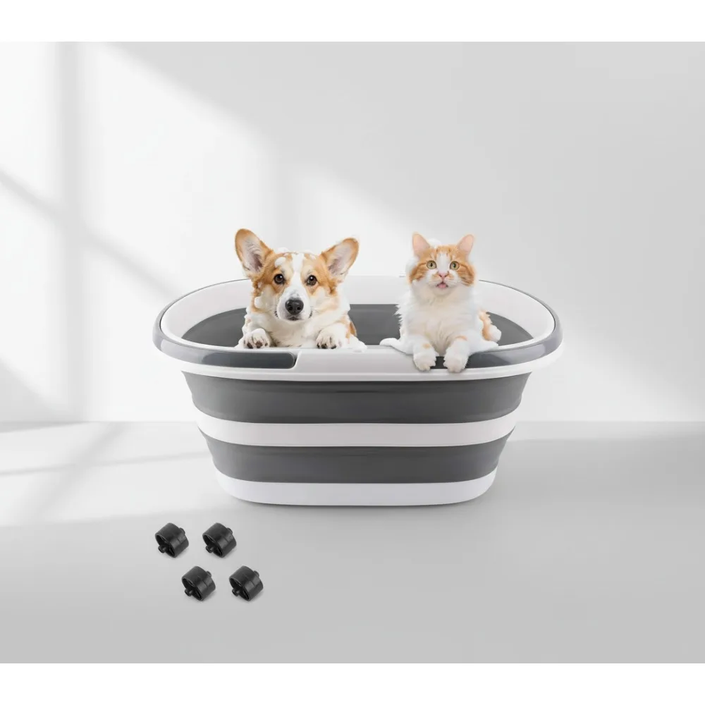 

35L Collapsible Bucket with Wheels - Multi-Purpose Pet Bath Tub, Laundry Basket & Storage Organizer for RV Camping