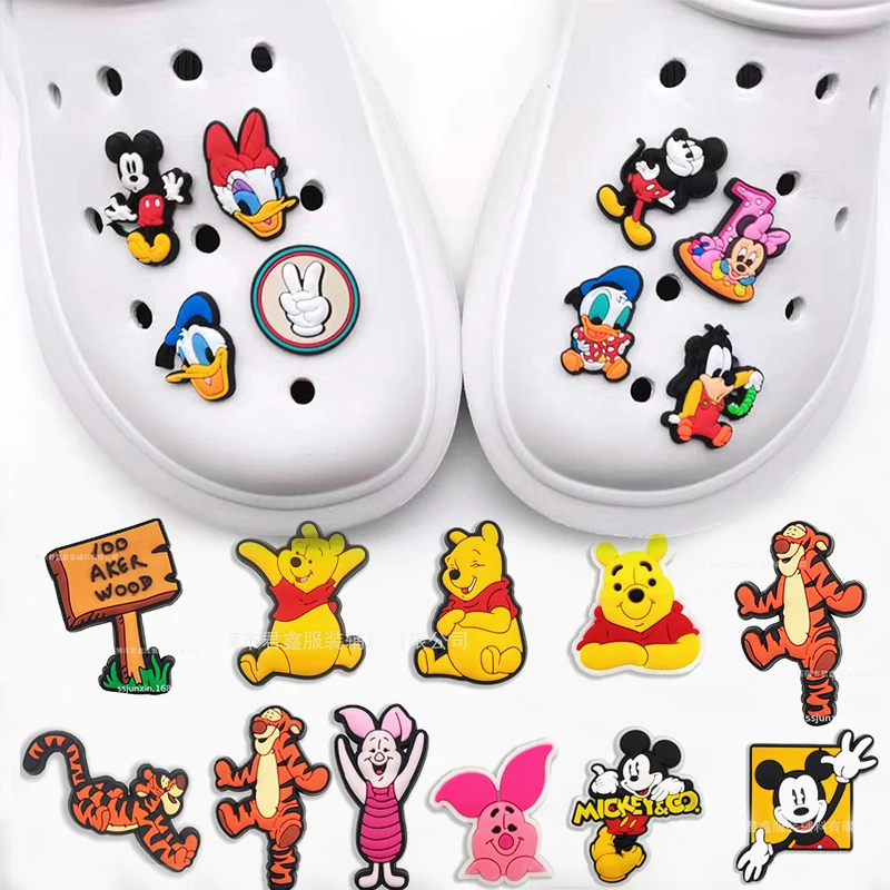 1Pcs Disney Winnie The Pooh Tiger Mickey Mouse DIY Cartoon Shoe Buckle Anime Figure Accessories Jibz Slippers Decorations Gift