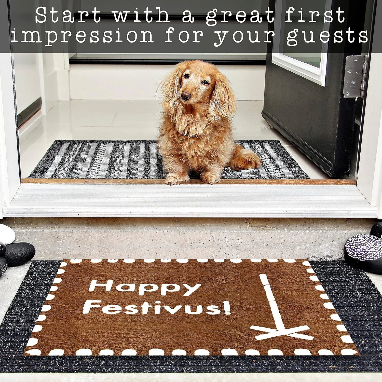 Happy Festivus Entry Door Mat for House Rubber Anti-Slip Carpet Entrance Outdoor Funny Doormat Porch Sign Floor Mat Kitchen Rugs