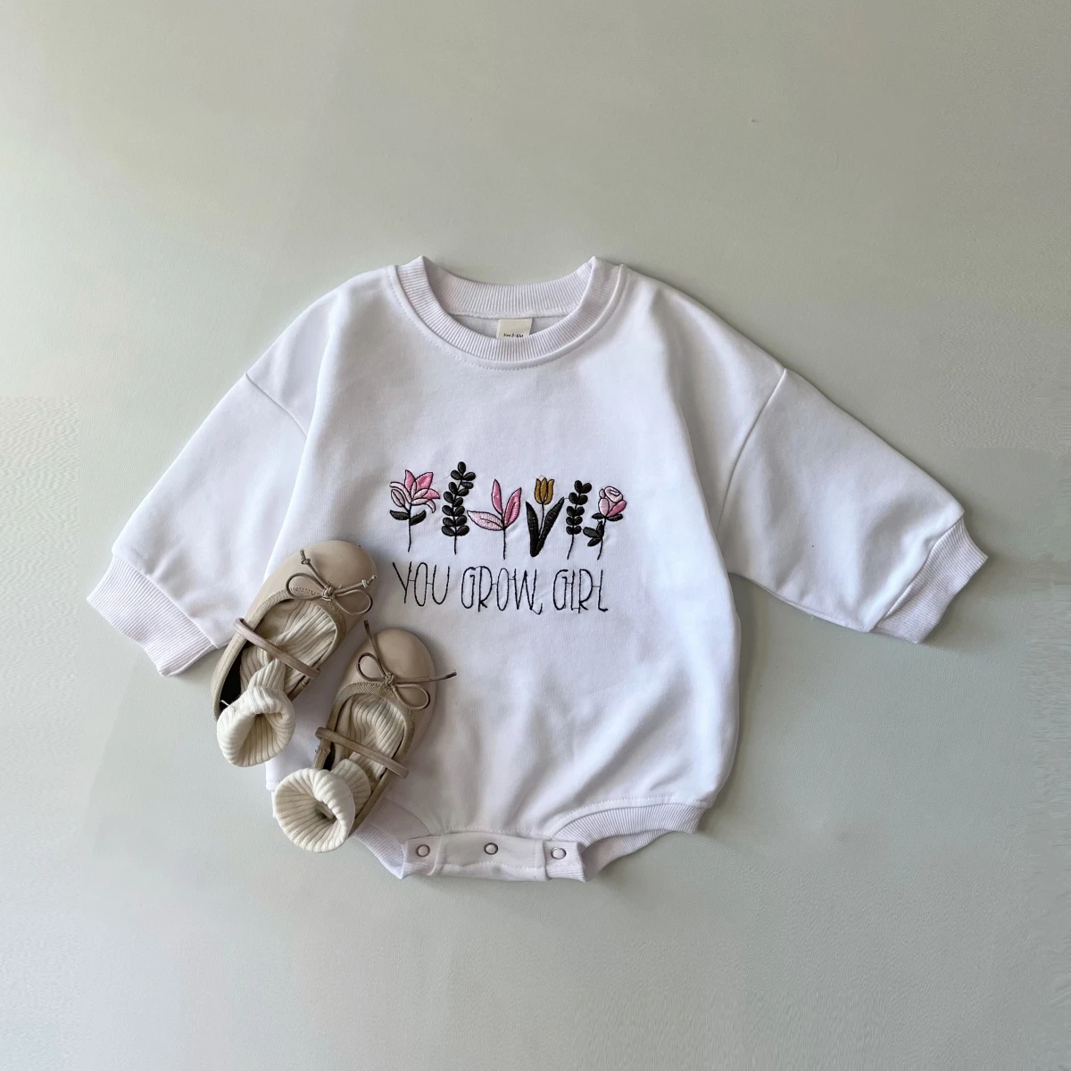 INS Newborn Baby Girls Romper Sweatshirts Romper Clothing Floral Embroidery Baby Boys Jumpsuits Sweatshirt Korean Outfit Romper