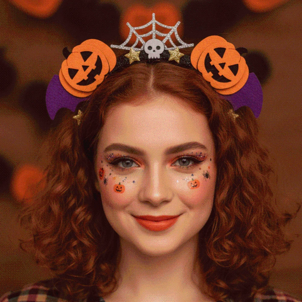 Felt Pumpkin Headband Purple Batwing Glitter Stars Halloween Hairband Lightweight Bright Colors Bat Wings Hair Hoop Parade
