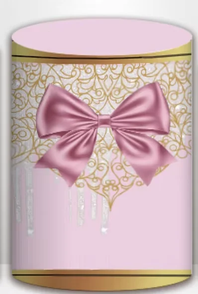 Mehofond Cylinder Covers Backdrop Princess Flower Bow Girls Birthday Party Plinths Backdrop Pedestal Background Decor Elastic