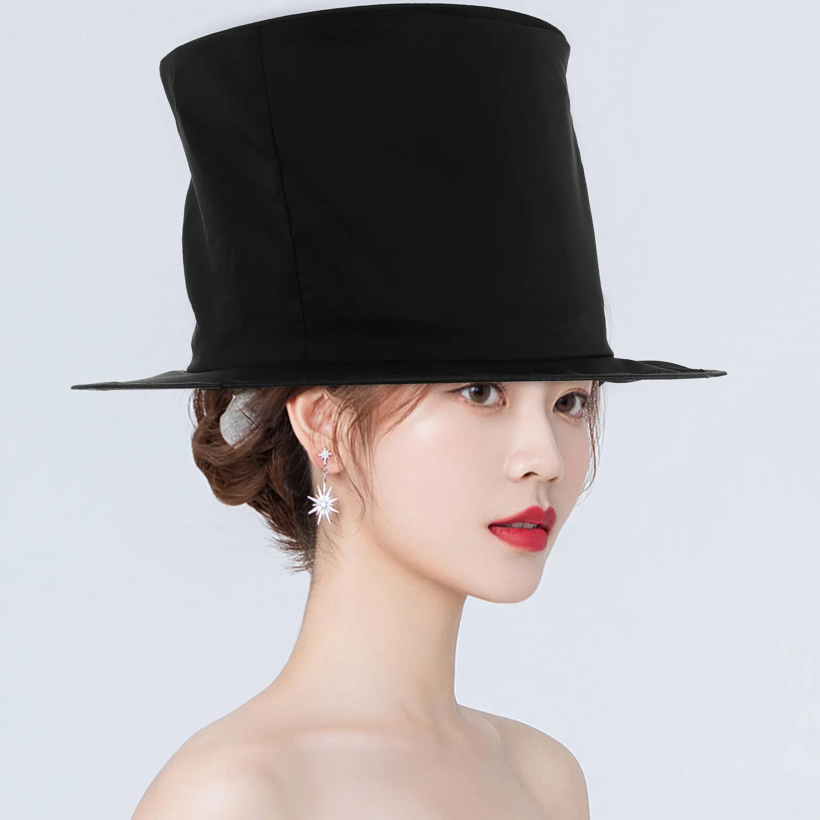 2 szt. Kapelusz typu top hat, składany, dla dorosłych i dzieci, czarny, unisex, akcesorium na imprezy kostiumowe, rekwizyty sceniczne, maskarada, karnawał