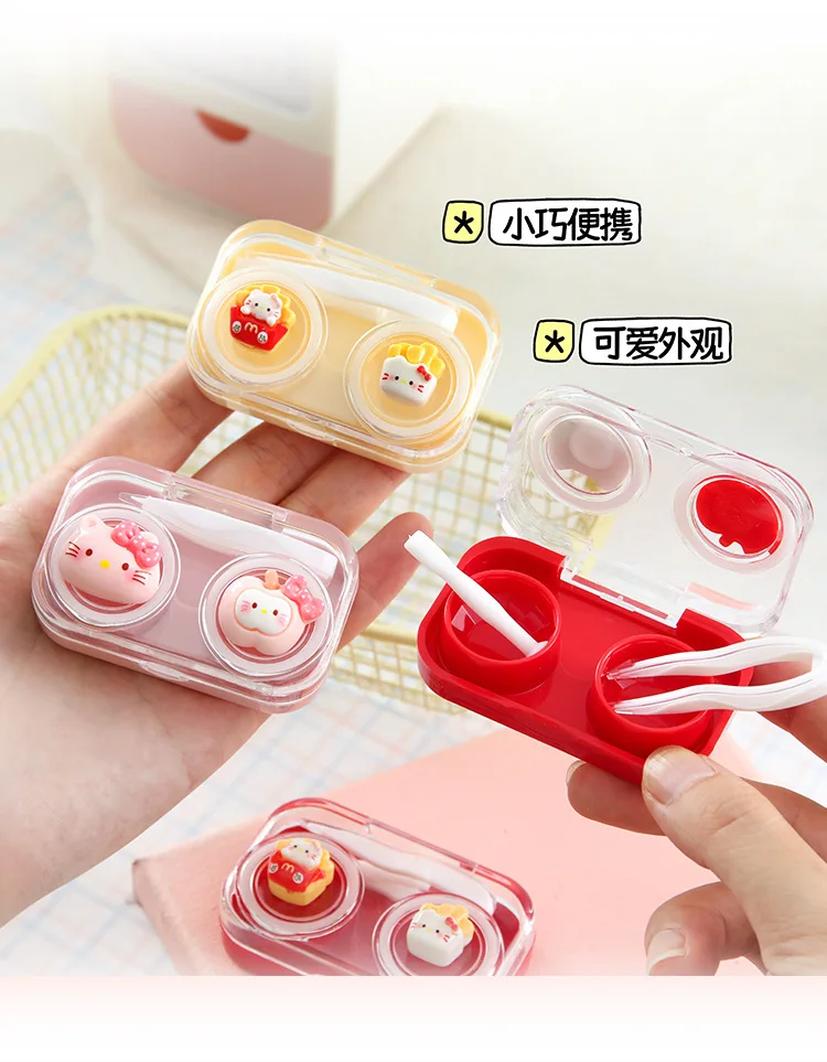 Olá kitty anime figuras dos desenhos animados transparente portátil miopia caixa de lentes de contato casos para meninas melhores presentes de viagem