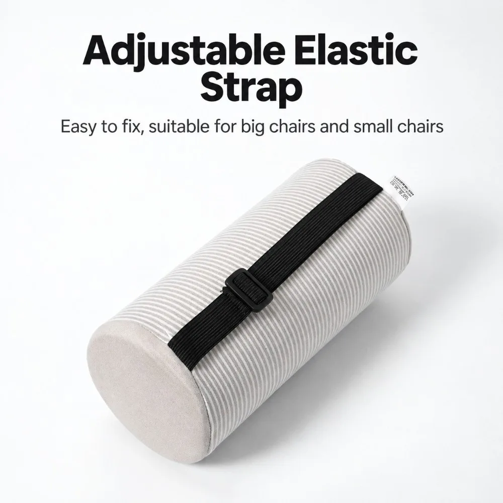 Memory Foam Lumbar Roll Pillow Adjustable Strap Cylinder Shape Memory Foam Pillow Fabric Cover Stripe Cover