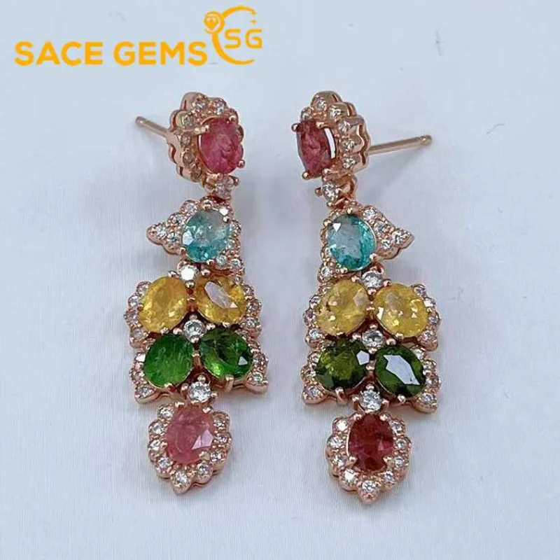 

SACE GEMS Fashion Drop Earrings for Women 925 Sterling Silver Natural Tourmaline Stud Earrings Wedding Party Fine Jewelry Gift