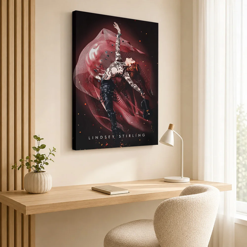 Lindsey Stirling In Red Stage Outfit Canvas Print Customized Photo Concert Spotlights Wall Art For Media Room Music Lover Gift