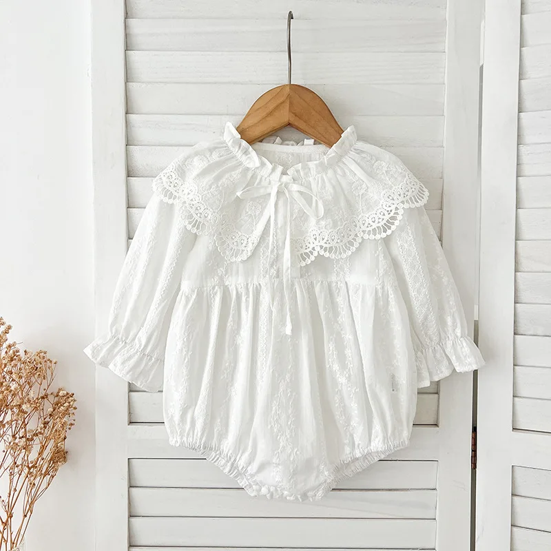 

Girls' Dress Spring and Autumn Lace Collar Pure Cotton Baby Girl Outing Romper Long Sleeve Princess Dress Sister Outfit