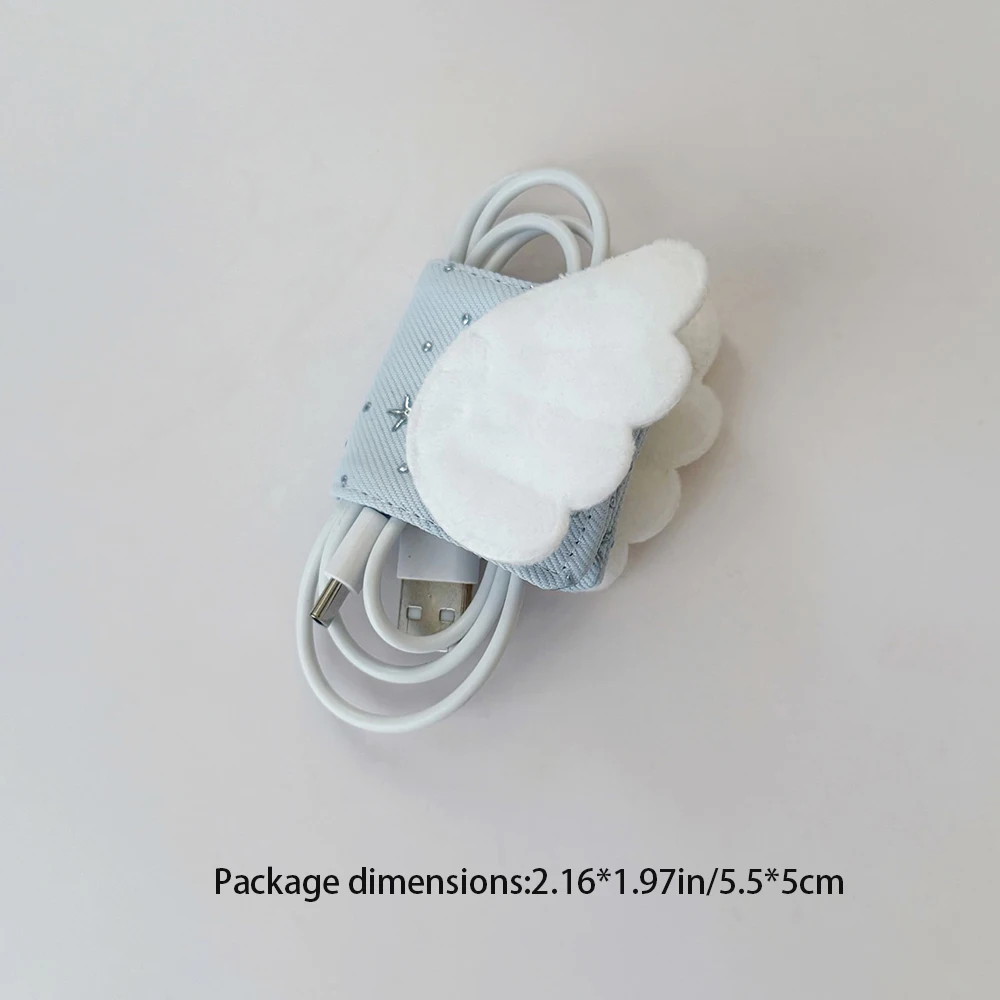 Cute Angel Wings Fabric Data Cable Storage Clip, Charging Cable Storage Bag Makeup Brush, Brush Storage image 6